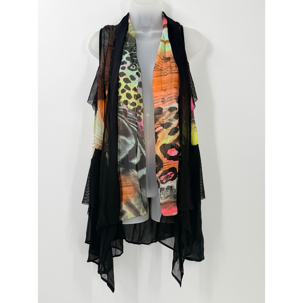 whimsigoth rave festival Indie Sleeveless Cardigan Womens sz S Animal Print Mesh